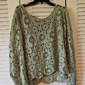 Chic Crochet Crew Neck Sweater - Sage Green